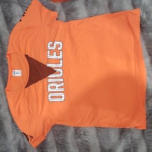 Orange,black, white Orioles shirt, pink brand, size large